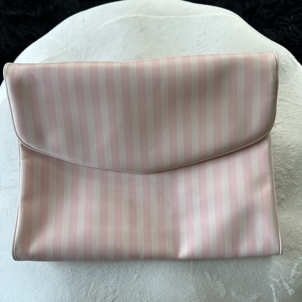 Victoria Secret pink white stripe vintage cosmetic bag